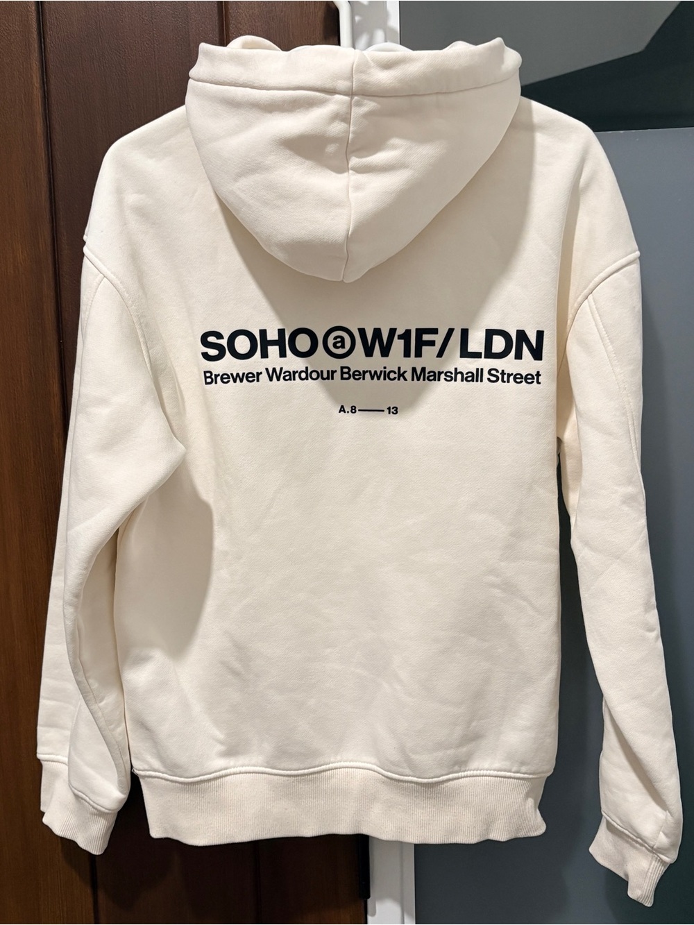 H&M Soho Heights W1F Graphic Printed Thick Hoodie Off-White Oversized Men's S